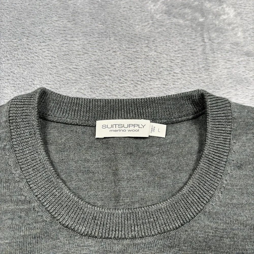 Suitsupply Sweater Mens Large Olive Merino Wool Pullover Crew Long Sleeve